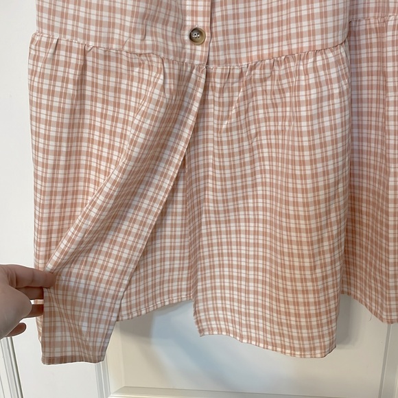 Unique Vintage Blush Plaid Maxi Dress,size L,tie front & e-waist & sleeves - Picture 8 of 10